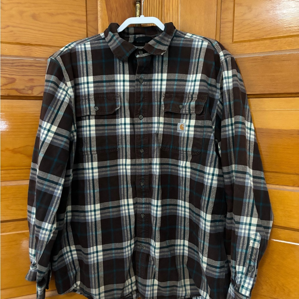 Men's Brown Plaid Carhartt Button Up